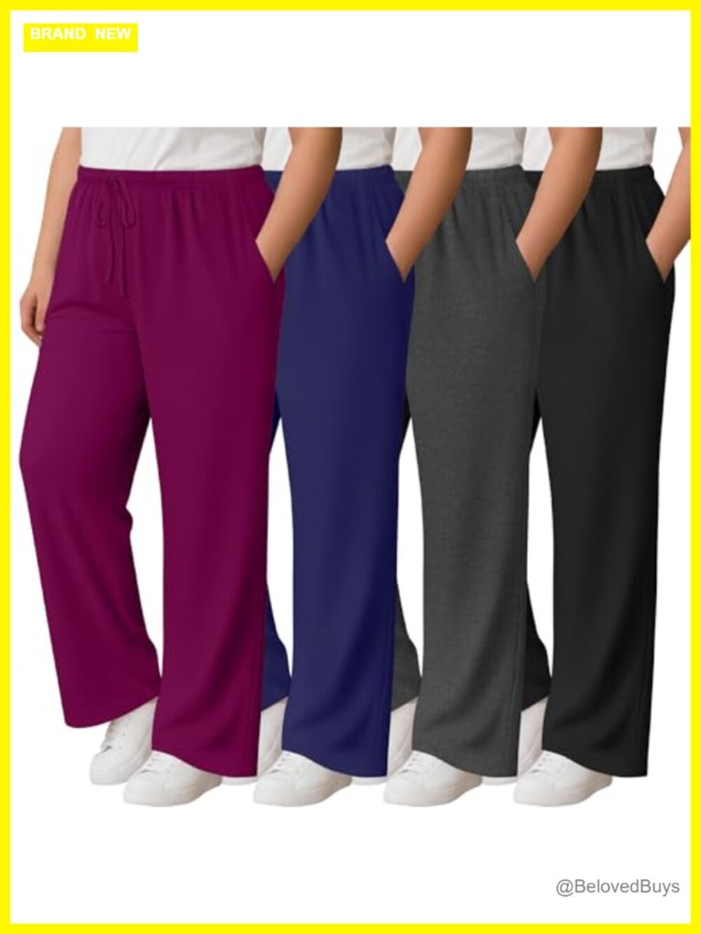 Plus Size Wide Leg Lounge Pants 4 Pack Drawstring Pockets Yoga